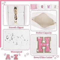 Personalized Initial Letter Makeup Bag Small Glitter Letter Patch Cosmetic Pouch Zipper Preppy Makeup Organizer Pu Waterproof