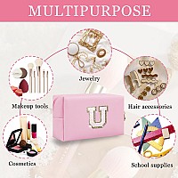 Personalized Initial Letter Patch Makeup Bag Preppy Glitter Letter Makeup Organizer Cute Monogrammed Pouch Cosmetic Bag Pu Lea