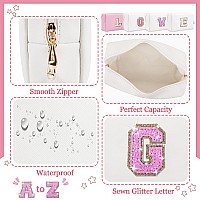 Initial Letter Patch Makeup Bag Preppy Glitter Letter Pouch Cosmetic Bagsmall Pu Travel Toiletry Bag Zipperpersonalized Monog