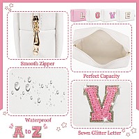 Personalized Initial Letter Patch Makeup Bag Preppy Glitter Letter Makeup Organizer Cute Monogrammed Pouch Cosmetic Bag Pu Lea