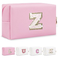 Initial Letter Patch Makeup Bag Preppy Glitter Letter Pouch Cosmetic Bag Small Pu Travel Toiletry Bag Zipper Personalized Monog