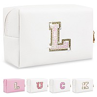 Initial Letter Patch Makeup Bag Small Preppy Az Glitter Letter Cosmetic Bag Pu Leather Waterproof Travel Toiletry Bagcute Ma