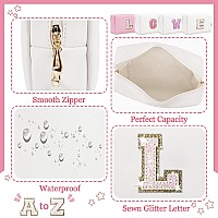 Initial Letter Patch Makeup Bag Small Preppy Az Glitter Letter Cosmetic Bag Pu Leather Waterproof Travel Toiletry Bagcute Ma