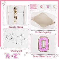 Personalized Initial Letter Makeup Bag Small Glitter Letter Patch Cosmetic Pouch Zipper Preppy Makeup Organizer Pu Waterproof