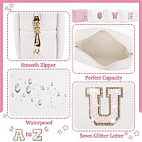 Personalized Initial Letter Patch Makeup Bag Preppy Glitter Letter Makeup Organizer Cute Monogrammed Pouch Cosmetic Bag Pu Lea