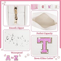 Personalized Initial Letter Makeup Bag Small Preppy Glitter Letter Cosmetic Pouch Pu Waterproof Zipper Travel Toiletry Bag Uni