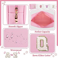 Personalized Initial Letter Makeup Bag Small Preppy Glitter Letter Cosmetic Pouch Pu Waterproof Zipper Travel Toiletry Bag Uni