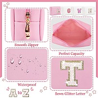 Personalized Initial Letter Makeup Bag Small Preppy Glitter Letter Cosmetic Pouch Pu Waterproof Zipper Travel Toiletry Bag Uni