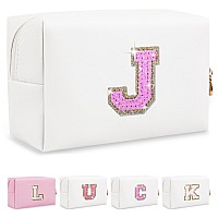 Initial Letter Patch Makeup Bag Small Preppy Az Glitter Letter Cosmetic Bag Pu Leather Waterproof Travel Toiletry Bagcute Ma