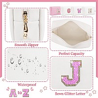 Initial Letter Patch Makeup Bag Small Preppy Az Glitter Letter Cosmetic Bag Pu Leather Waterproof Travel Toiletry Bagcute Ma