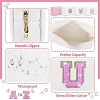 Personalized Initial Letter Patch Makeup Bag Preppy Glitter Letter Makeup Organizer Cute Monogrammed Pouch Cosmetic Bag Pu Lea