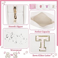 Personalized Initial Letter Makeup Bag Small Preppy Glitter Letter Cosmetic Pouch Pu Waterproof Zipper Travel Toiletry Bag Uni