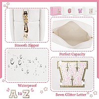 Personalized Initial Letter Patch Makeup Bag Preppy Glitter Letter Makeup Organizer Cute Monogrammed Pouch Cosmetic Bag Pu Lea