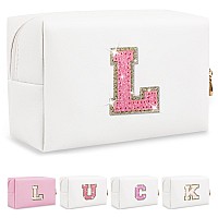 Initial Letter Patch Makeup Bag Small Preppy Az Glitter Letter Cosmetic Bag Pu Leather Waterproof Travel Toiletry Bag Cute Ma