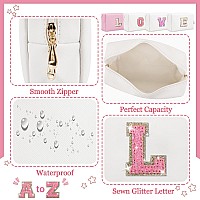 Initial Letter Patch Makeup Bag Small Preppy Az Glitter Letter Cosmetic Bag Pu Leather Waterproof Travel Toiletry Bag Cute Ma