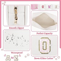 Personalized Initial Letter Makeup Bag Small Glitter Letter Patch Cosmetic Pouch Zipper Preppy Makeup Organizer Pu Waterproof