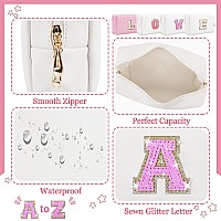 Personalized Initial Letter Makeup Bag Preppy Glitter Letter Patch Cosmetic Pouch Zipperpu Waterproof Travel Toiletry Bag Cute