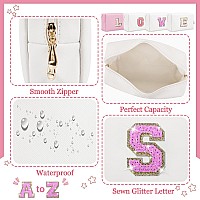 Personalized Initial Letter Makeup Bag Small Glitter Letter Patch Cosmetic Pouch Zipper Preppy Makeup Organizer Pu Waterproof