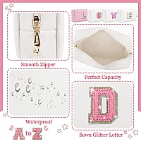 Personalized Initial Letter Makeup Bag Preppy Glitter Letter Patch Cosmetic Pouch Zipperpu Waterproof Travel Toiletry Bag Cute