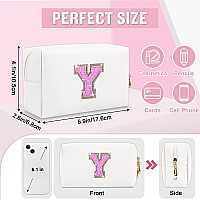 Personalized Initial Az Preppy Patch Makeup Bag Small White Pu Leather Cute Glitter Letter Cosmetic Bag With Zipper Monogram