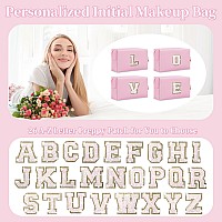 Personalized Initial Az Preppy Patch Makeup Bag Small Pink Pu Leather Cute Glitter Letter Cosmetic Bag With Zipper Monogram T