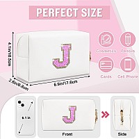 Personalized Initial Az Preppy Patch Makeup Bag Small White Pu Leather Cute Glitter Letter Cosmetic Bag With Zipper Monogram