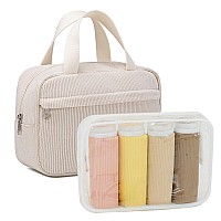 Makeup Bag For Women Girls Cute Corduroy Travel Cosmetic Tote Large Make Up Organizer Toiletry Bags Zipper Pouch Pursesplit Bot