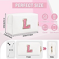 Small Personalized Initial Letter Makeup Bag Preppy Cute White Makeup Bag Cosmetic Zipper Pouch Waterproof Pu Leather Travel T