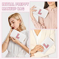 Small Personalized Initial Letter Makeup Bag Preppy Cute White Makeup Bag Cosmetic Zipper Pouch Waterproof Pu Leather Travel T