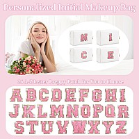 Personalized Initial Letter Preppy Makeup Bag Small Cute White Makeup Bag Cosmetic Zipper Pouch Waterproof Pu Leather Travel T