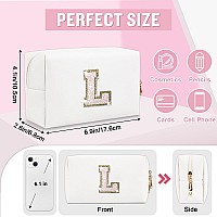 Small Personalized Initial Letter Makeup Bag Preppy Cute White Makeup Bag Cosmetic Zipper Pouch Waterproof Pu Leather Travel T