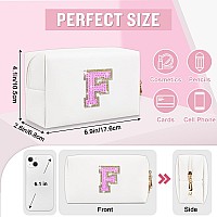 Personalized Initial Letter Preppy Makeup Bag Small Cute White Makeup Bag Cosmetic Zipper Pouch Waterproof Pu Leather Travel T