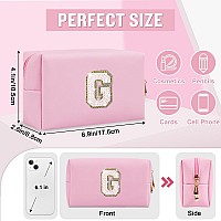 Small Personalized Initial Letter Makeup Bag Preppy Cute Pink Makeup Bag Cosmetic Zipper Pouch Waterproof Pu Leather Travel To