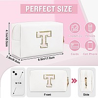 Personalized Initial Az Preppy Patch Makeup Bag Small White Pu Leather Cute Glitter Letter Cosmetic Bag With Zipper Monogram