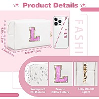 Small Initial Patch Makeup Bag Personalized Gifts Make Up Bag White Cute Pu Leather Glitter Letter Cosmetic Bag With Zipper Tren