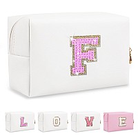 Small Initial Patch Makeup Bag Personalized Gifts Make Up Bag White Cute Pu Leather Glitter Letter Cosmetic Bag With Zipper Tren