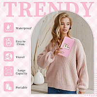 Small Personalized Initial Az Patch Makeup Bag Pink Cute Pu Leather Glitter Letter Cosmetic Bag For Teen Girls Travel Toiletry