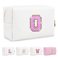 Small Initial Patch Makeup Bag Personalized Gifts Make Up Bag White Cute Pu Leather Glitter Letter Cosmetic Bag With Zipper Tren