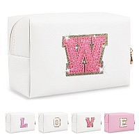 Small Initial Patch Makeup Bag Personalized Gifts Make Up Bagwhite Cute Pu Leather Glitter Letter Cosmetic Bag With Zippertren