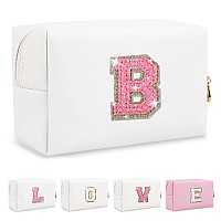 Small Initial Patch Makeup Bag Personalized Gifts Make Up Bagwhite Cute Pu Leather Glitter Letter Cosmetic Bag With Zippertren