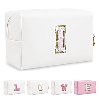 Small Initial Patch Makeup Bag Personalized Gifts Make Up Bagwhite Cute Pu Leather Glitter Letter Cosmetic Bag With Zippertren