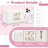 Small Initial Patch Makeup Bag Personalized Gifts Make Up Bag White Cute Pu Leather Glitter Letter Cosmetic Bag With Zipper Tren