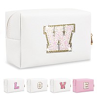 Small Initial Patch Makeup Bag Personalized Gifts Make Up Bagwhite Cute Pu Leather Glitter Letter Cosmetic Bag With Zippertren