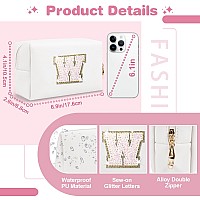 Small Initial Patch Makeup Bag Personalized Gifts Make Up Bagwhite Cute Pu Leather Glitter Letter Cosmetic Bag With Zippertren