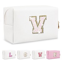 Small Initial Patch Makeup Bag Personalized Gifts Make Up Bagwhite Cute Pu Leather Glitter Letter Cosmetic Bag With Zippertren