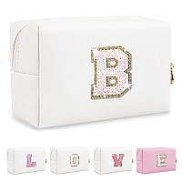 Small Initial Patch Makeup Bag Personalized Gifts Make Up Bag White Cute Pu Leather Glitter Letter Cosmetic Bag With Zipper Tren