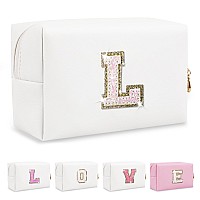 Small Initial Patch Makeup Bag Personalized Gifts Make Up Bagwhite Cute Pu Leather Glitter Letter Cosmetic Bag With Zippertren