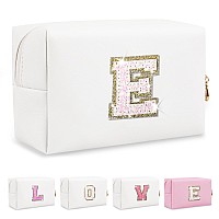 Small Initial Patch Makeup Bag Personalized Gifts Make Up Bag White Cute Pu Leather Glitter Letter Cosmetic Bag With Zipper Tren