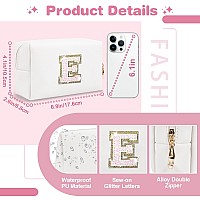 Small Initial Patch Makeup Bag Personalized Gifts Make Up Bag White Cute Pu Leather Glitter Letter Cosmetic Bag With Zipper Tren