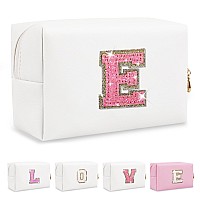 Small Initial Patch Makeup Bag Personalized Gifts Make Up Bag White Cute Pu Leather Glitter Letter Cosmetic Bag With Zipper Tren